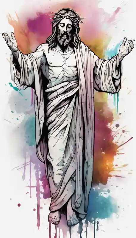 full sleeve arm tattoo of jesus timeline of life half sleeve tattoos for men – Watercolor, Vibrant color